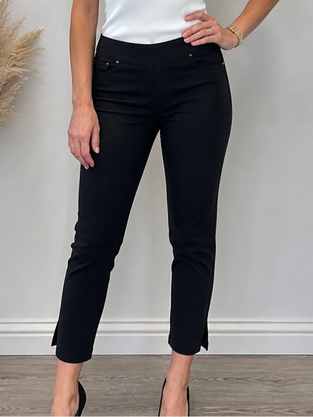 Mario Serrani Black Ankle Crop Slim Jeans
